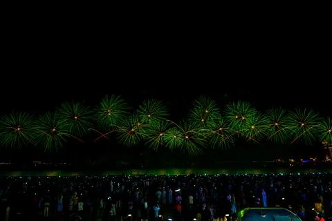 Doha, Qatar - April 10, 2024: Katara Cultural Village Eid Celebration Fireworks. Stock Photos