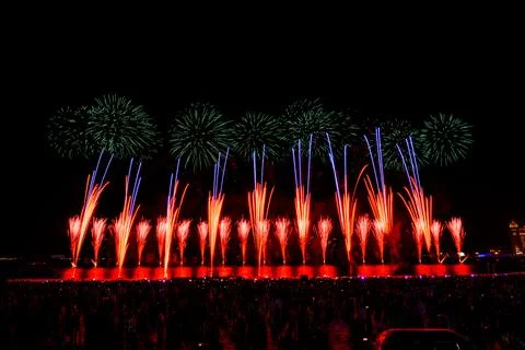 Doha, Qatar - April 10, 2024: Katara Cultural Village Eid Celebration Fireworks. Stock Photos