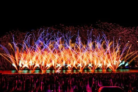 Doha, Qatar - April 12, 2024: Katara Cultural Village Eid Celebration Fireworks. Stock Photos
