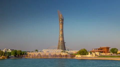 DOHA, QATAR - APRIL, 2023: view of the city from above buildings timelapse night Stock Footage 241939979