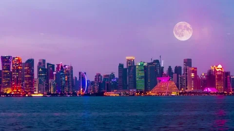 Doha Qatar: Arabian peninsula and west bay central finacial district. Stock Footage 100740585