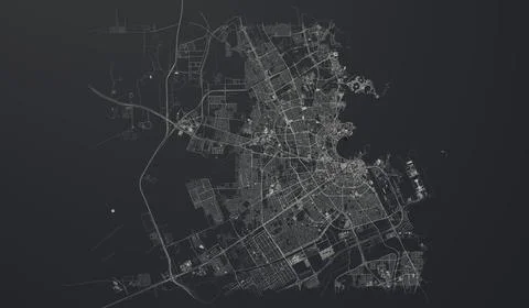 Doha, Qatar city map aerial view. minimal design. 3D Rendering Ilustración de archivo