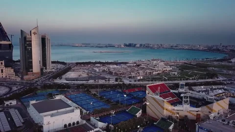 Doha, Qatar, City Scape and Waterfront Aerial Footage, Dusk_2 Stock Footage 217688943