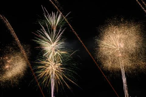Doha, Qatar: Fireworks to celebrate Eid in the Old Souq Al Wakrah. Stock Photos