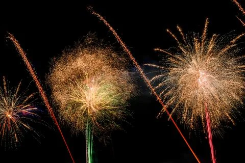 Doha, Qatar: Fireworks to celebrate Eid in the Old Souq Al Wakrah. Stock Photos