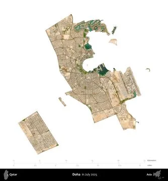 Doha, Qatar, isolated on white. Sentinel-2 Mosaic. July 2025 Stock Illustration