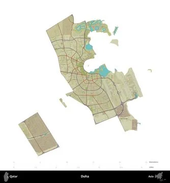 Doha, Qatar, isolated on white. Topographic Humanitarian Stock Illustration