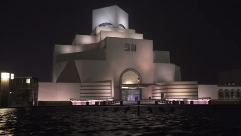 Doha, Qatar- January 14, 2020: Beautiful Museum of Islamic Art at night Stock Footage 140293060