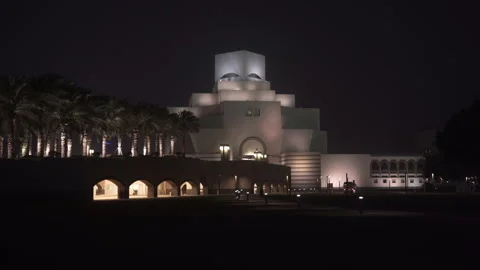 Doha, Qatar- January 14, 2020: Beautiful Museum of Islamic Art at night Stock Footage 140293544