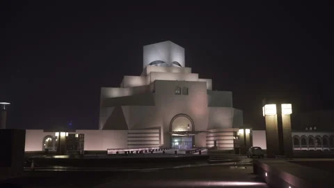 Doha, Qatar- January 14, 2020: Beautiful Museum of Islamic Art at night Stock Footage 140294205