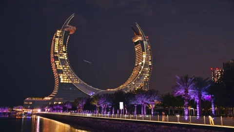 Doha, Qatar - january 6th, 2026: timelapse katara Towers at night in Lusail.. Stock Footage 331189081