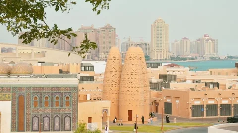 Doha, Qatar - january 7th, 2026: timelapse zoom in Katara Cultural Village .. Stock Footage 331148451