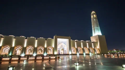DOHA, QATAR - JUNE 30th 2017: timelapse of the mosque in the night muslim islam Stock-Footage 238978868