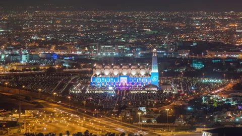 DOHA, QATAR - JUNE 30th 2017: timelapse of the mosque in the night muslim islam Stock Footage 238979347