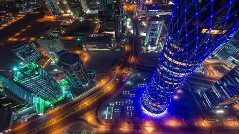 DOHA, QATAR - OCTOBER 25, 2024: Stunning aerial view of the city skyline Stock Footage 289829373