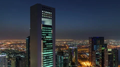 DOHA, QATAR - OCTOBER 25, 2024: Stunning night skyline view of Doha featuring Video stock 289830373