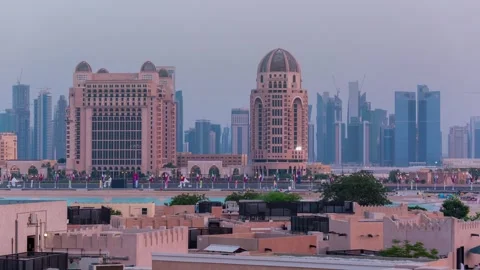 DOHA, QATAR - OCTOBER 25, 2024: Stunning skyline view of modern buildings and Stock Footage 289832675