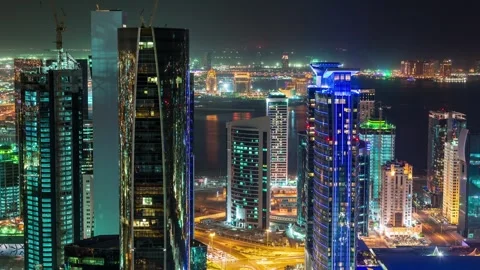DOHA, QATAR - OCTOBER 25, 2024: A breathtaking night view of Doha's skyline Video stock 289835367