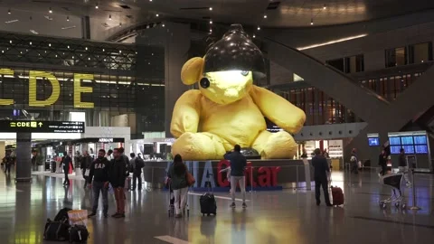 DOHA, QATAR People movement time lapse indoors in aeroport Stock Footage 224238179