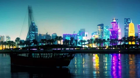 DOHA QATAR skyline timelapse Stock Footage 101024221