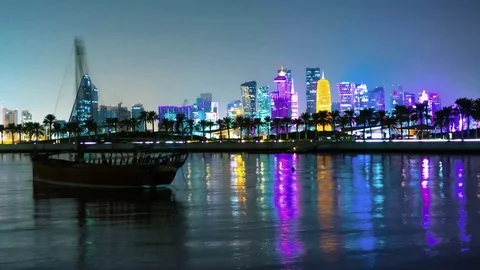DOHA QATAR skyline timelapse Stock Footage 101024254