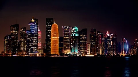 DOHA QATAR skyline timelapse : Palm Tower, Burj Qatar, Tornado Tower	 Stock Footage 100740547