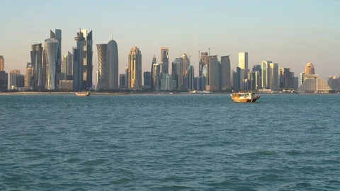 Doha Qatar skyline with traditional Qata... | Stock Video | Pond5