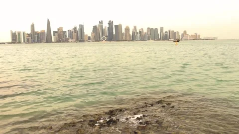 Doha, Qatar. View of the towers from the corniche. Arabian Gulf, Middle East. Stock Footage 240950507