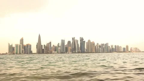 Doha, Qatar. View of the towers from the corniche. Arabian Gulf, Middle East. Stock Footage 241079300