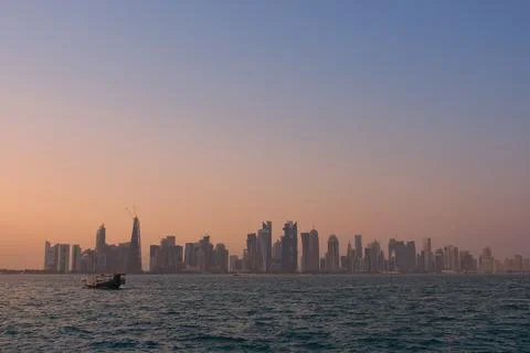 The Doha skyline during the sunset Stock Photos