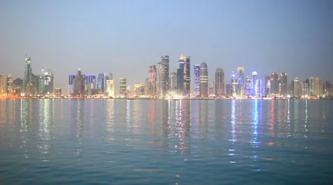 Doha skyline at dusk, Qatar Stock Footage 33827188