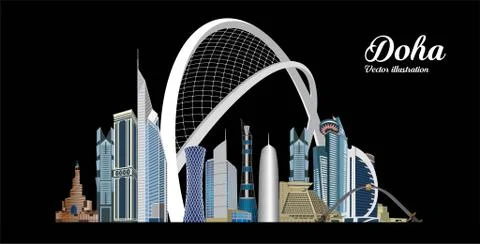 Doha Skyline Stock Illustration