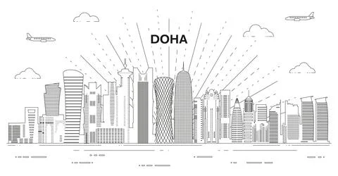 Doha skyline line art vector illustration Ilustración de archivo