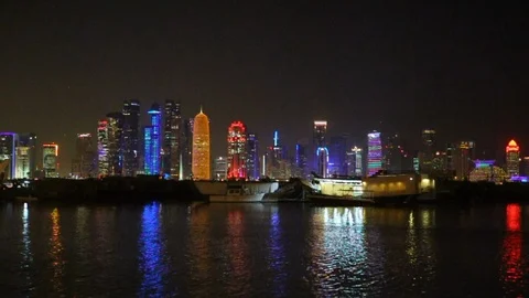 Doha Skyline at night Stock-Footage 86469439