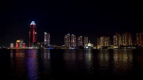 Doha Skyline Night Lights Waterfront Cityscape Qatar Stock Footage 337821180