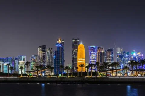 Doha skyline at night Foto stock