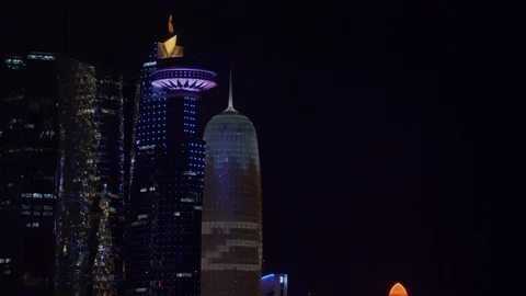 Doha skyline at night, Qatar Stock Footage 120363225