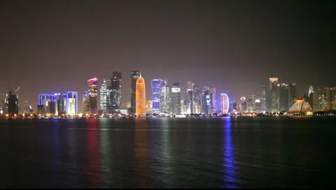 Doha skyline at night, Qatar, Middle East Stock Footage 10700316