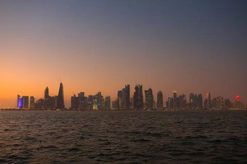 The Doha skyline at the sunset Foto stock