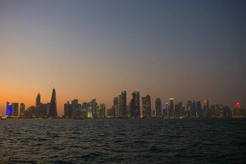 The Doha skyline at the sunset Foto stock
