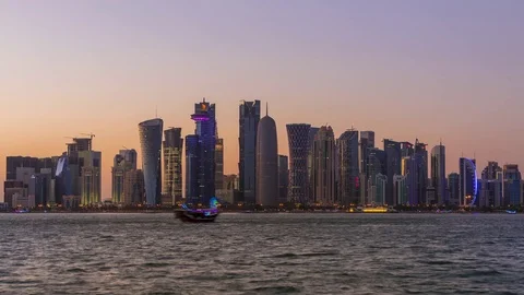 Doha Skyscrapers and Sunset. Time Lapse 스톡 동영상 81694229