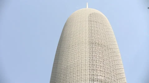 Doha Tower, also known as Burj Qatar, skyscraper in Doha Stock Footage 58655348