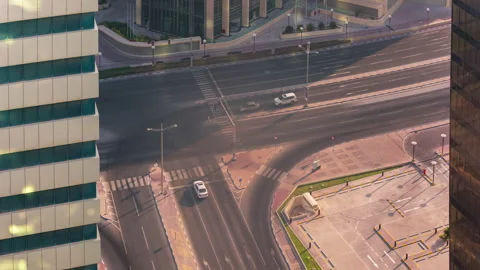 Doha view down timelapse video crossroad intersection night lights skycreapers Stock Footage 241926487