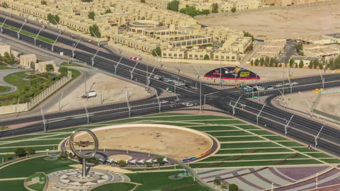Doha view down timelapse video crossroad intersection road street skycreapers Stock Footage 241932933