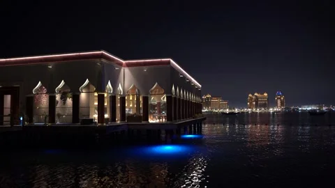 Doha Waterfront Building Night Lights Qatar Stock Footage 337821265