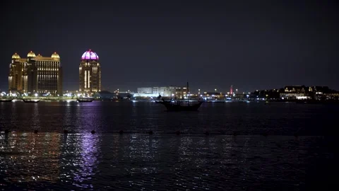 Doha Waterfront Skyline Night Lights Qatar Stock Footage 337821283