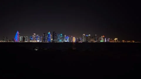 Doha West Bay Skyline Illuminated at Night Qatar 스톡 동영상 337685319