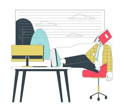 Doing bare minimum at work line cartoon flat illustration Stock Illustration