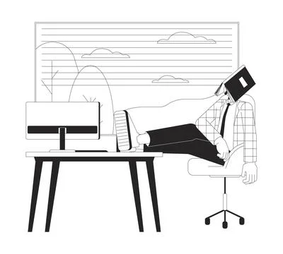 Doing bare minimum at work line cartoon flat illustration Illustrazione stock