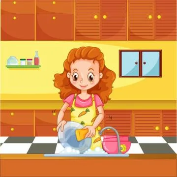 Doing dishes Stock Illustration